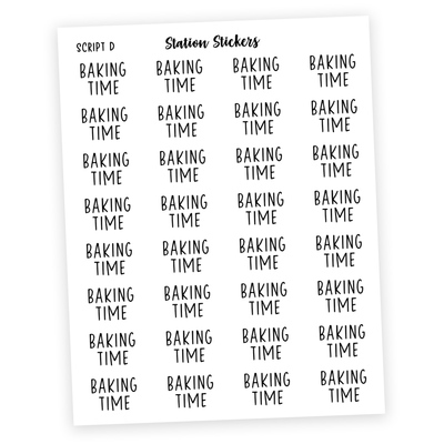 BAKING TIME Script Stickers