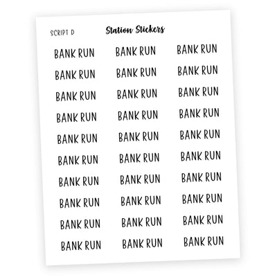 BANK RUN • Script Stickers - Station Stickers