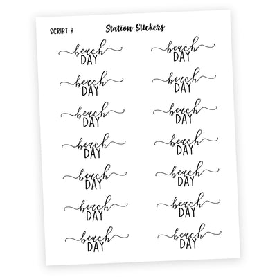 BEACH DAY • Script Stickers - Station Stickers