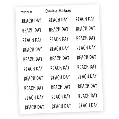 BEACH DAY • Script Stickers - Station Stickers