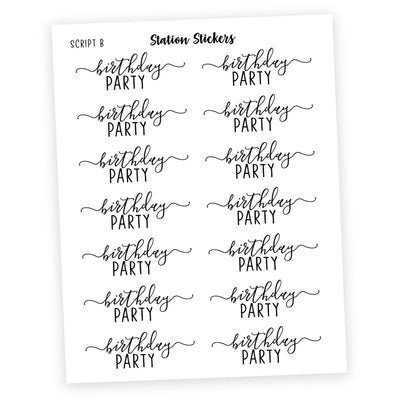 BIRTHDAY PARTY Script Stickers