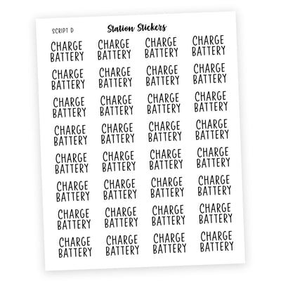 CHARGE BATTERY • Script Stickers