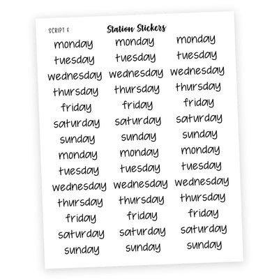 Days of the Week • Script E Stickers