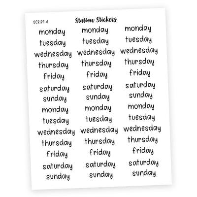 Days of the Week • Script J Stickers