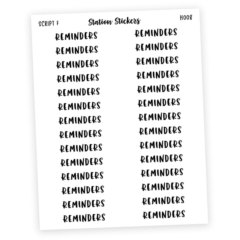 HEADER • REMINDERS - Station Stickers