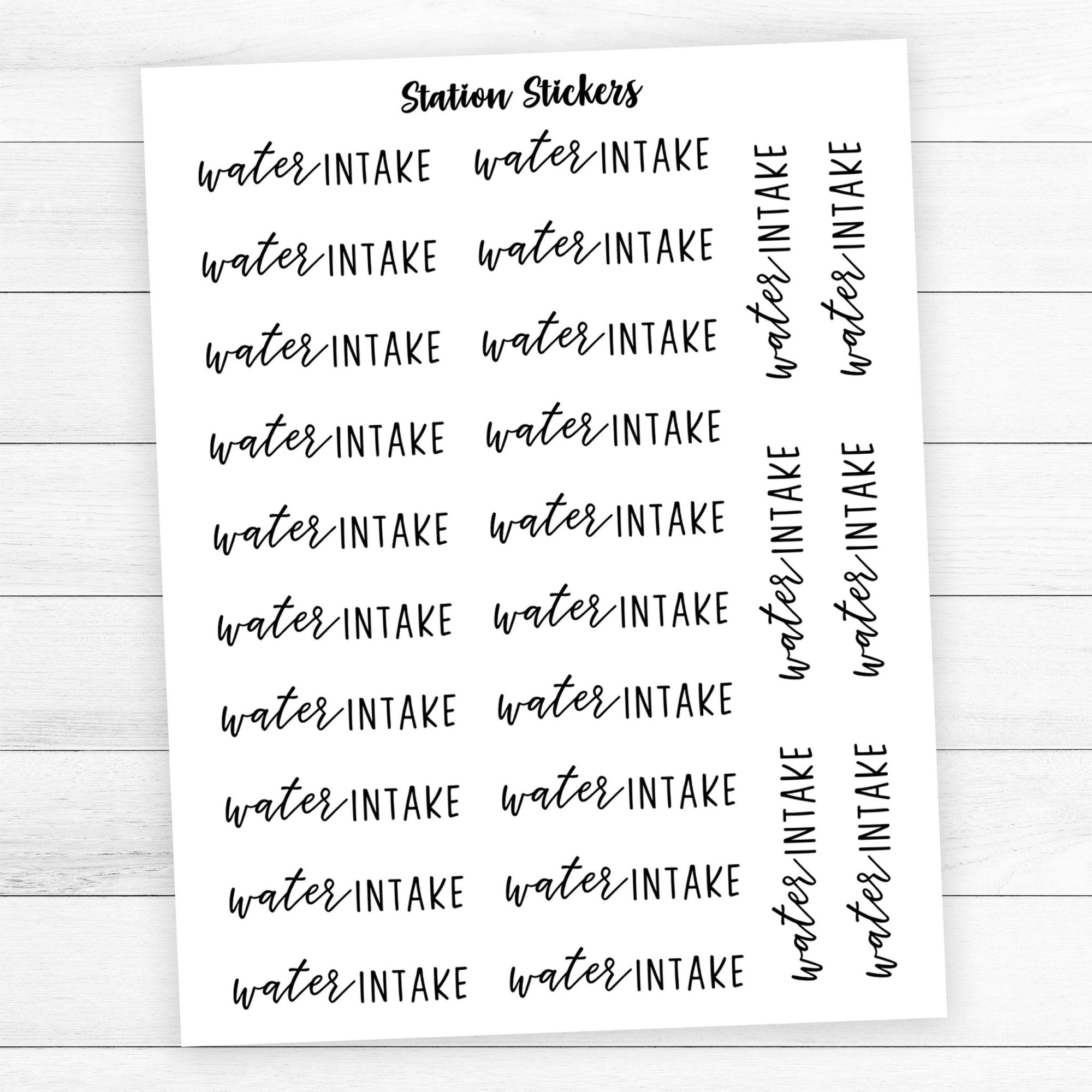 water INTAKE Script Stickers